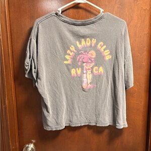 RVCA Gray Tee with Pink & Yellow Palm Graphic